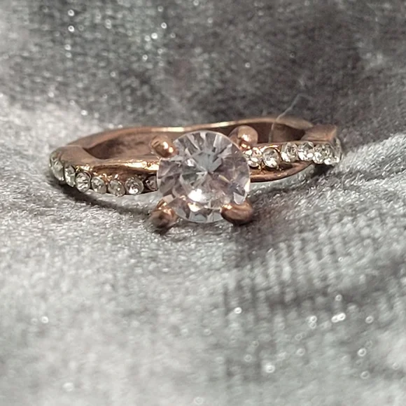 Rose Gold Color  Crystal Zircon Engagement Ring - Picture 2 of 6
